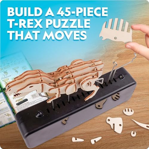 Blue Marble National Geographic Motorized Dinosaur 3D Puzzle - 50-Piece 3D T. Rex Wood Model Kit With Light-Up Motorized Display Base And 8 Light Settings 3D Puzzles For Kids Buildable Dinosaur Model