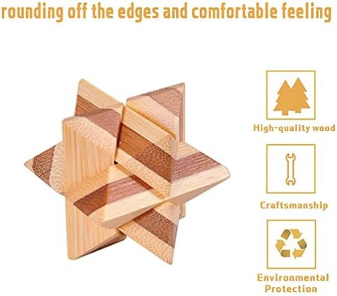 Buootooy Bamboo 3D Puzzle Metal Brain Teasers Puzzles Mind Game Toys Set For Teens And Adults Pack Of 12Pcs