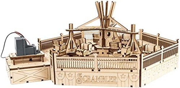 Coasterdynamix 3-D Scrambler Carnival Ride Wooden Model Kit - Electric Motorized Building Puzzle Kit For Adults And Kids Toy Puzzles And Mini Craft Decor Models For Jigsaw Assembly Projects