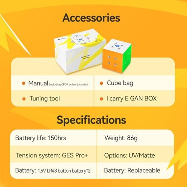 Cubershop Gan 356 I Carry E Smart Cube Magnetic Frosted Smart Gan Cube Flagship 3X3 Ai Supported Ball-Core Speed Cube Long Battery Life Cube