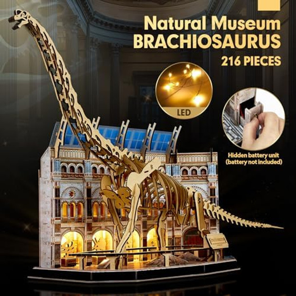 Cubicfun 3D Puzzles For Adults Kids - Led Museum Model Natural History Brachiosaurus Kit 216 Pieces Diy Puzzle For Home Decor Teenage Boys Girls s Glowing Dinosaur Display Adults s Cubicfun 3D Puzzles For Adults Kids - Led Museum Model Natural History Brachiosaurus Kit 216 Pieces Diy Puzzle For Home Decor Teenage Boys Girls s Glowing Dinosaur Display Adults s
