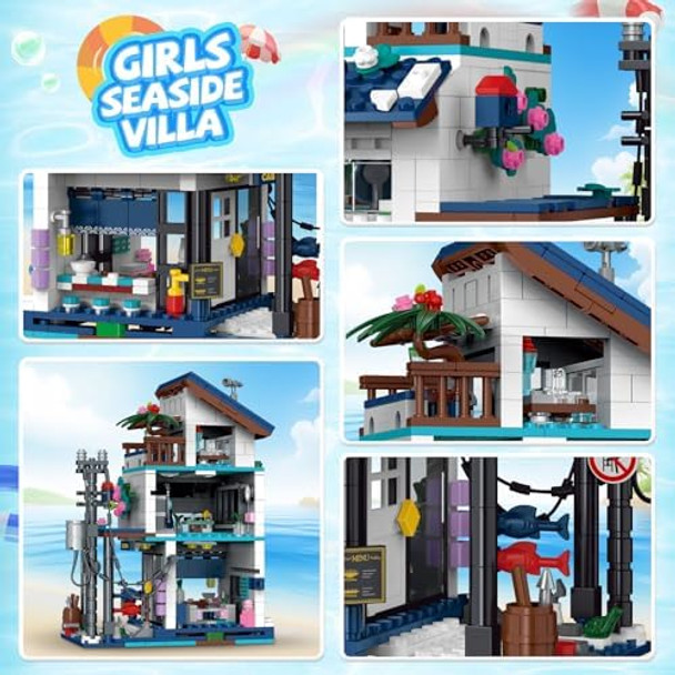 abwn 3 in 1 Beach House Building Set Compatible with Friends Seaside Villa Construction Educational Toy with Light Birthday for Kids Girls Aged 8-12 (813 PCS)