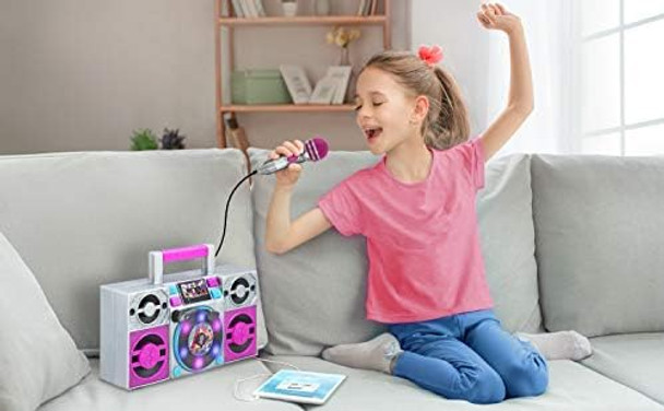 Ekids LOL Surprise OMG Remix Karaoke Machine Sing Along Boombox with Real Karaoke Microphone for Kids Built in Music Flashing Lights Record Turntable with Sound Effects Connect Device