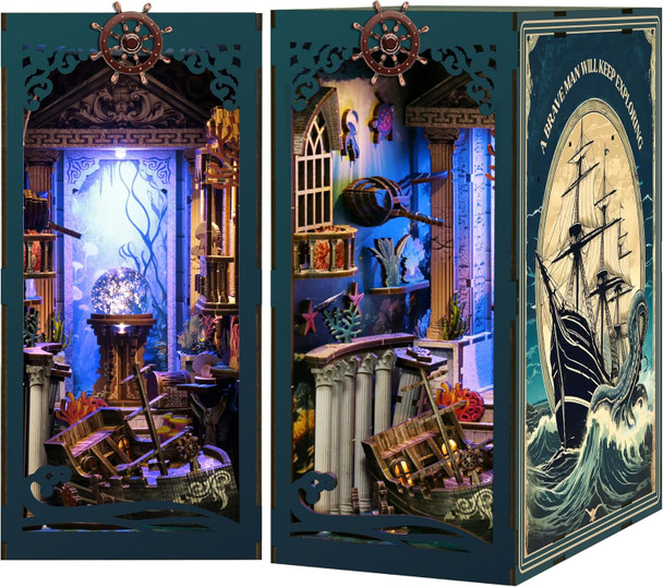 Fastspok Book Nook DIY Book Nook Kits for Adults Ocean Adventure 3D Wooden Puzzle Bookend Bookshelf Insert Decor with LED Light
B0F6L7T5KZ