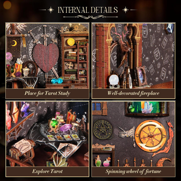 Fuiltee DIY Book Nook Kit 3D Wooden Puzzle Booknook Bookshelf Miniature House Kit Dollhouse Tarot Divination Test with LED Light Dust Cover for Adults Teens (Mysterious Tarot)
B0DJPB7268
