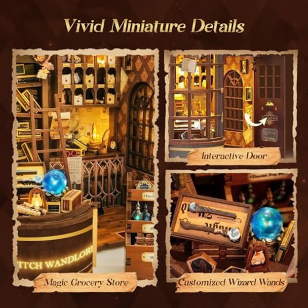 Funpola 3D Wood Puzzle Wizard Wand Book Nook Kit - DIY Miniature Bookshelf Insert with LED Light - Creative Home Decor for Display (Wizard Wand Shop)
B0F9L23QZD
