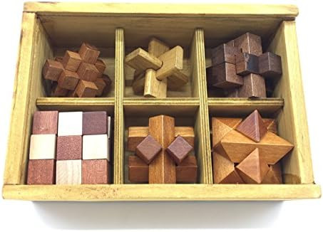 Guaishou 6-in-One 3D Luxury Wooden Brain Puzzle Teaser Kongming Lock for Teens and Adults Includes Storage Box
B078W3DWZR