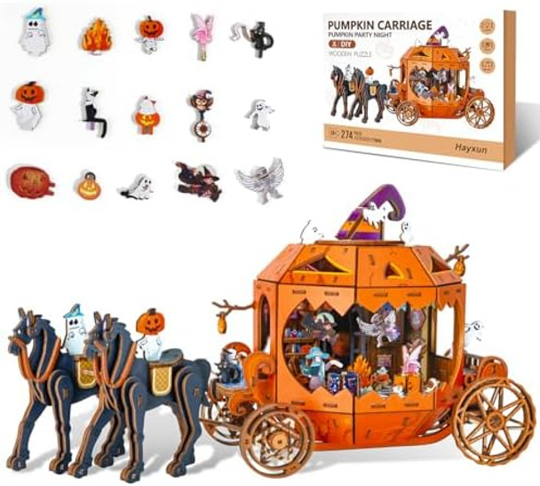 Hayxun Halloween 3D Wooden Puzzles for Adults 274 PCS Pumpkin Carriage Puzzle Kit Model with Lights Music Box & Running Carriage Spooky Halloween Decoration & for Teens Men & Women
B0FJFJPKYT