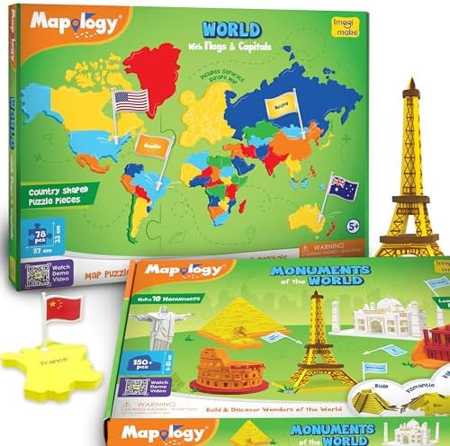 Imagimake Mapology World Map Puzzle & Monuments Bundle 3D Puzzles for Kids Learn Wonders of The World Countries & Capitals for Ages 5-13
B0DNWDZHZ8