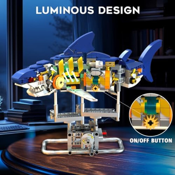 Insoon Mechanical Shark Building Set with LED Light 687 PCS Movable Ocean Animal with Display Stand Sea Fish Building Block Toy Home Decor for Adults Teens Kids Boys Ages 12+
B0CXSSKRDS