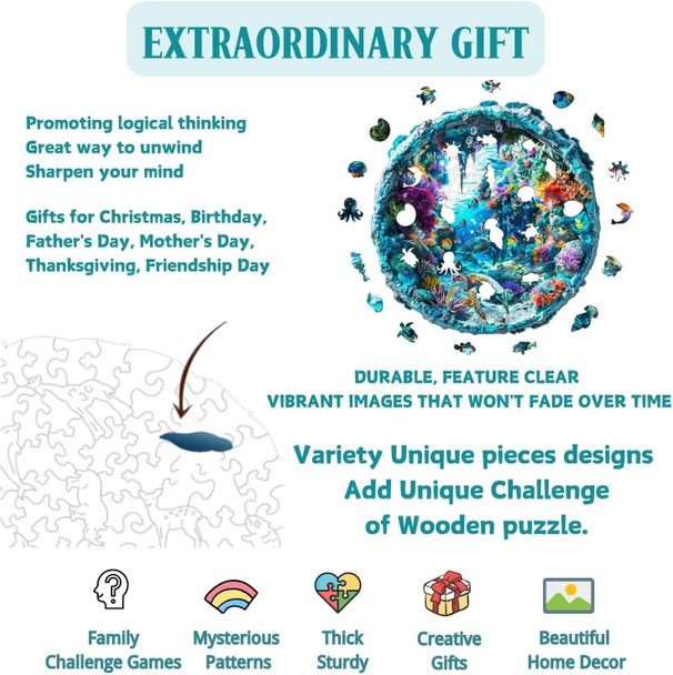 Jollitot Wooden Puzzles Adults 3D Seabed Puzzle 200 Pieces Unique Animal Shaped Wood Challenging Jigsaw Puzzles s for Adults 11.4x11.3in Christmas Decor
B0DFCFM576