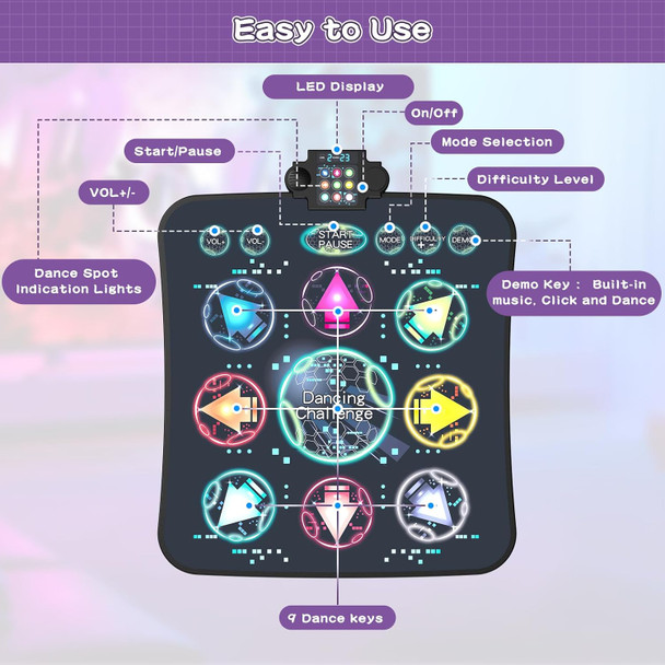 Joycuddle d Dance Mat Toys for Kids 3-12 Years Electronic Dance Pad with Light-Up 9-Buttons 3 Game Modes Adjustable 7-Level Volume 9 LED Game Lights Birthday for Girls and Boys
B0FFM1227V