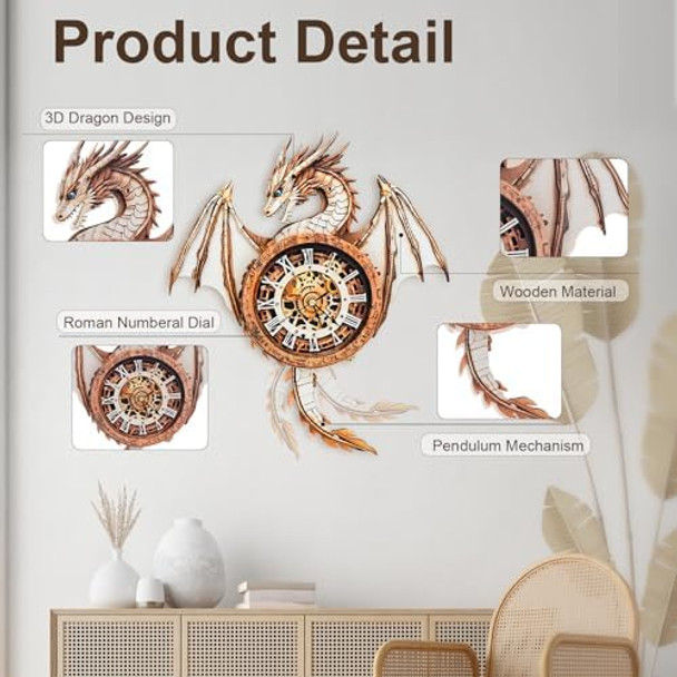 Kosmickiss 3D Wooden Puzzles Model Kits Dragon Clock for Adults 3D Building Models DIY Crafts for Women Men Wall Clock Puzzle Birthday for Adults Home Decor
B0F8VNN2MC