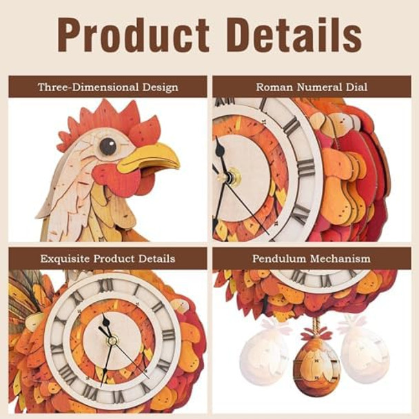 Kosmickiss 3D Wooden Puzzles for Adults-Retro Hen Wall Clock with Swinging-Mechanical Wooden DIY Clock Kit-Wooden Models for Adults to Build-Vintage Home Decor
B0F98Q819V
