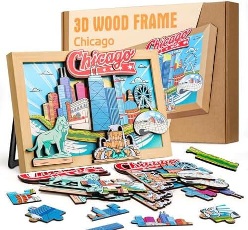 Lqg Art Crafts for Kids 4-8 Ages 3D Wooden City Landmark Series Frame Kit for Kids - DIY Chicago Cartoon Style Puzzle Toys Perfect Wall Art and Tabletop Decoration
B0F9D6SQ5D