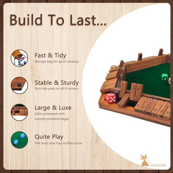 Lumwuds Shut The Box Game Wooden Board Game for 1-6 Players with 16 Dice Dice Game for Adults & Kids at Home Classroom or Parties
B0FH29FLDY