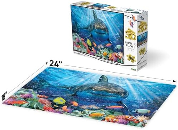 Prime 3D - Great White Shark 3D Jigsaw Puzzle 500 Piece Lenticular Ocean Game for Adults Kids & Families 24x18 Underwater Activity with Depth & Motion Officially Licensed Howard Robinson 
B08GMW41S1
