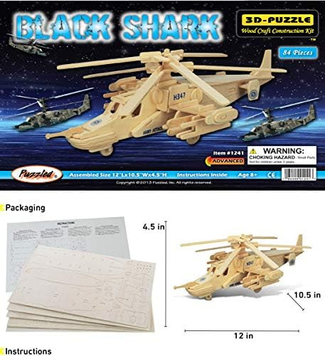 Puzzled 3D Puzzle Black Shark Helicopter Wood Craft Construction Model Kit Educational DIY Wooden Toy Assemble Model Unfinished Crafting Hobby Army Puzzle Build & Paint for Decoration 84 Pieces Pack
B000X63X50