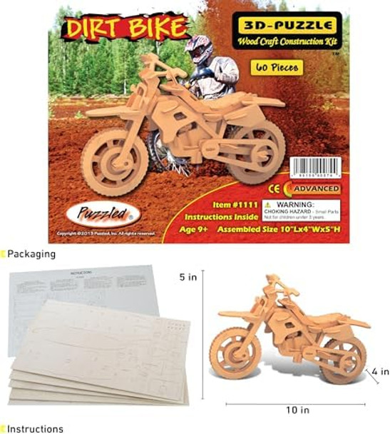 Puzzled 3D Puzzle Dirt Bike Wood Craft Construction Model Kit Fun Unique & Educational DIY Wooden Toy Assemble Model Unfinished Crafting Hobby Puzzle to Build & Paint for Decoration 60 Pieces Pack
B000I5V5ZQ