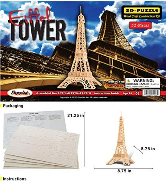 Puzzled 3D Puzzle Eiffel Tower Wood Craft Construction Model KitFun and Educational DIY Wooden Toy Assemble Model Unfinished Crafting Hobby Puzzle to Build and Paint for Decoration 52 Pieces Pack
B000WAITAG