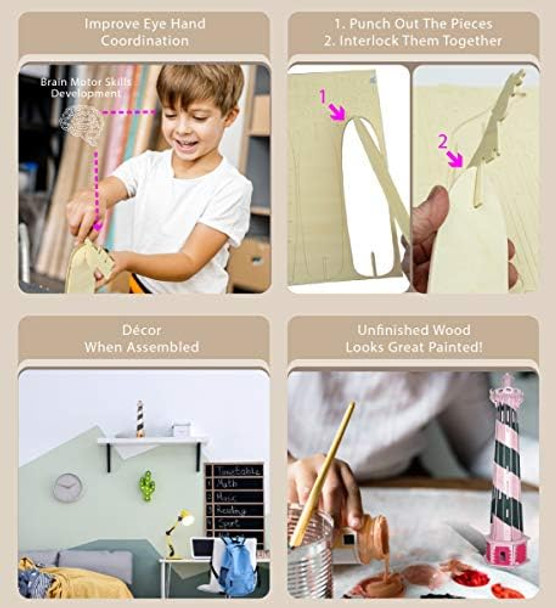 Puzzled 3D Puzzle Lighthouse Set Wood Craft Construction Model Kit Fun & Educational DIY Wooden Toy Assemble Model Unfinished Crafting Hobby Puzzle to Build and Paint for Decoration 58 Pieces Pack
B00UO3QP66