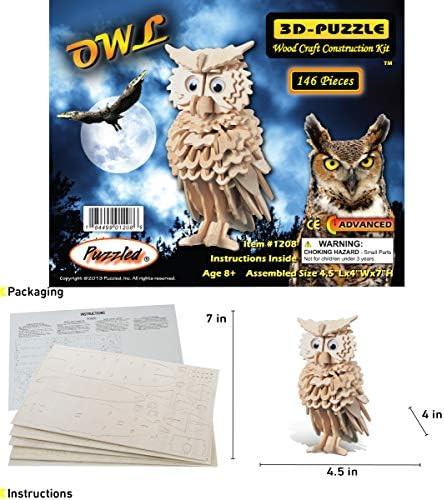 Puzzled 3D Puzzle Owl Wood Craft Construction Model Kit Fun Unique & Educational DIY Wooden Toy Assemble Model Unfinished Crafting Hobby Puzzle to Build & Paint for Decoration 146 Pieces Pack
B000QU8L5A