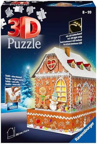 Ravensburger - 3D Gingerbread House with Lights - 216 Piece Jigsaw Puzzle - Traditional Gingerbread House with Sturdy Base & Safe LED Lighting - Premium Quality - Ages 8+
B0CJKQ221B