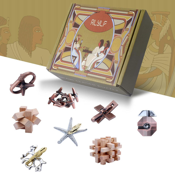 Rlylf 8 Pieces Wooden and Metal Brain Teaser Puzzles 3D Education Toys for Adults and Kids IQ Logic Training Family Game Party Favor Coffee Table Time Unlock Interlock Mind Puzzles Box
B0BHTPQ5DT