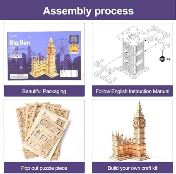 Rolife 3D Wooden Puzzles for Adults Big Ben with Lights Architecture Model and Building Kit(TG507)
B09999SZQD