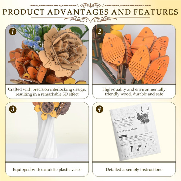 Sanyiyiba 3D Puzzle Wooden Flower Bouquet & Vase Set – Artifical Flowers Building Block Set Toy for Kids and Adults Mother's Day/Valentine's Day/Teacher's Day/Thanksgiving/Christmas/Birthday -(NO1210)
B0F333MJSG