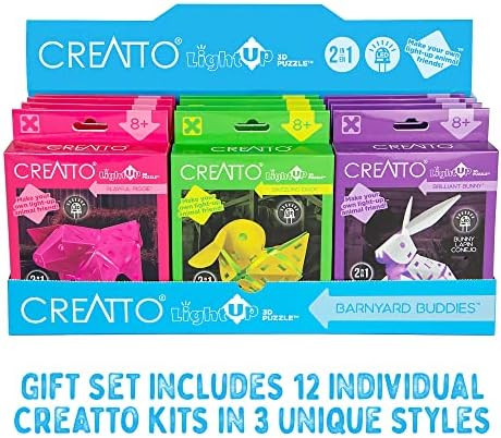 Thames & Kosmos Creatto Barnyard Buddies – Brilliant Bunny Dazzling Ducky Playful Piggie Light-Up 3D Puzzle Kits 12-piece Set Party Favors Stocking Stuffers Easter Baskets DIY Activity w/ LED Lights
B09QH5XLK9