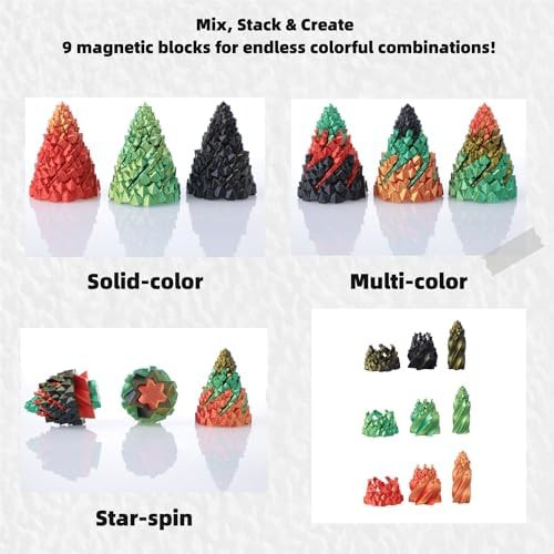 Unorgee 3-in-1 3D Pyramid Tangle Fidget Set - 9 Interchangeable Parts Spiral Cone Fidget Toys with Volcanic Texture (Red Gold/Green Yellow/Black Gold) Sensory Toys for Stress Relief Creative Decor
B0FD7YC9JP