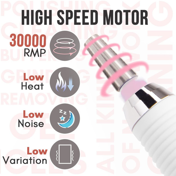 Makartt Rechargeable Nail Drill 30000RPM Portable Electric E File MALORY Acrylic Nail Gel Polish Remover Machine with Nail Drill Bit Set for Manicure Nail Art Salon Nail Tech Home DIY Pink