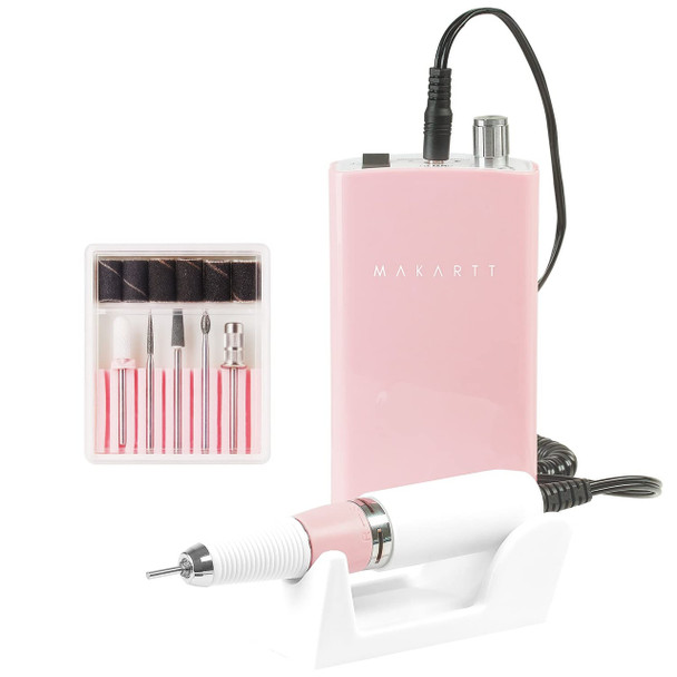 Makartt Rechargeable Nail Drill 30000RPM Portable Electric E File MALORY Acrylic Nail Gel Polish Remover Machine with Nail Drill Bit Set for Manicure Nail Art Salon Nail Tech Home DIY Pink