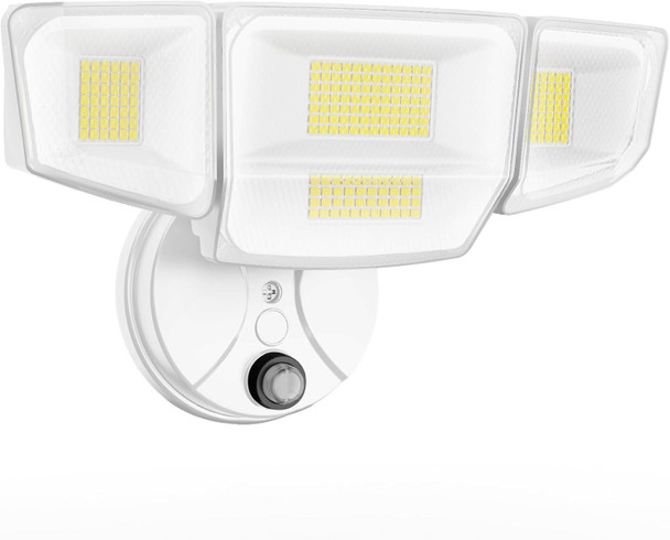 90W Flood Lights Outdoor 10000Lm Dusk To Dawn Outdoor Lighting Ip65 Waterproof 6500K Daylight 4 Heads Led Security Light For Garage Yard Porch(Black)