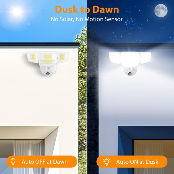 90W Flood Lights Outdoor 10000Lm Dusk To Dawn Outdoor Lighting Ip65 Waterproof 6500K Daylight 4 Heads Led Security Light For Garage Yard Porch(Black)