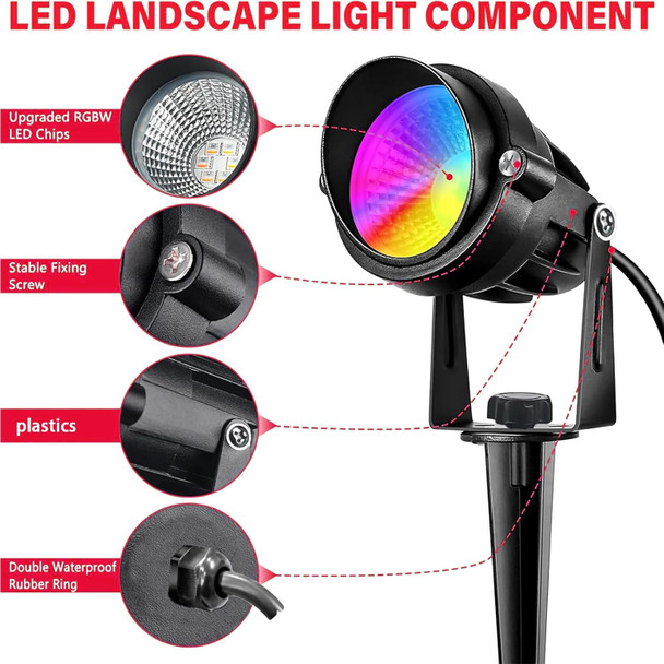 10W Rgbw Led Landscape Lights Spot Lights Outdoor For Yard Garden Decor Spotlight Landscape Lighting With 16 Color Changing And Remote Ip68 Waterproof (6 Pack)