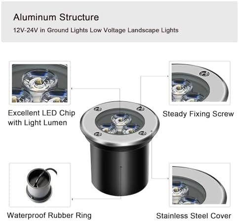 Low Voltage Led In-Ground Lights Well Light Landscape Light Waterproof Ip67 Pathway Lights Outdoor Spotlights Trees Flags For GardenYardTree 1Pack 3W 12V 24V