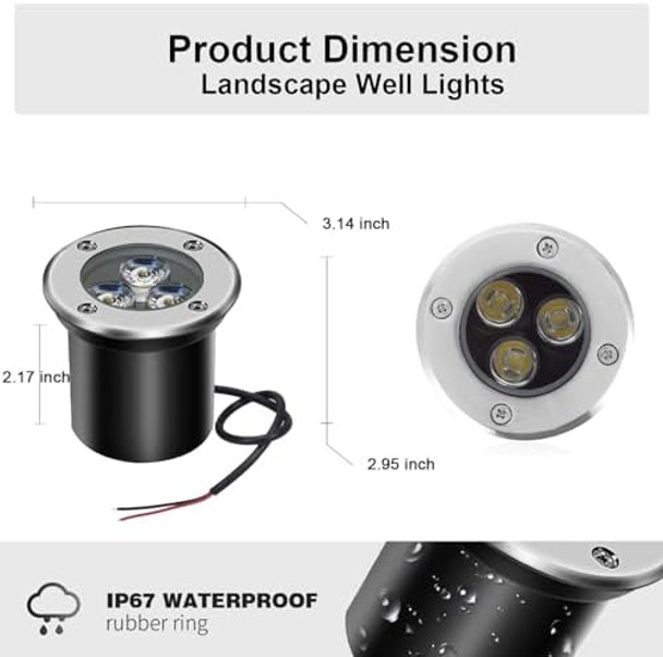 4Pack 3W Low Voltage Landscape Lights With Connectors - 12-24V Led In-Ground Lights Ip67 Waterproof Garden Lighting For Yard Pathway Driveway Deck (Cool White)