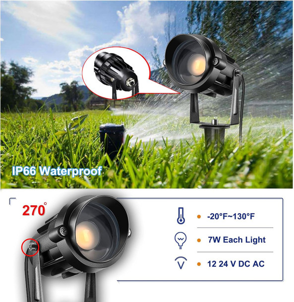 Low Voltage Landscape Lights Outdoor: 7W 700Lm Led Landscape Lighting For Tree Garden Yard Pathway 12V 24V Warm White 3000K Spotlights Ip66 Waterproof 8 Pack
