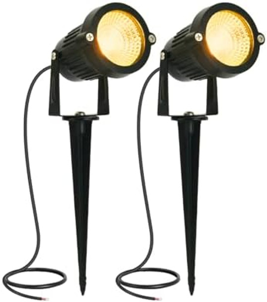 Led Landscape Spotlights Low Voltage 5W 12V 24V Garden Pathway Lights Waterproof Ip66 Warm White Walls Trees Flags Outdoor Landscape Lights With Stakes(2P)