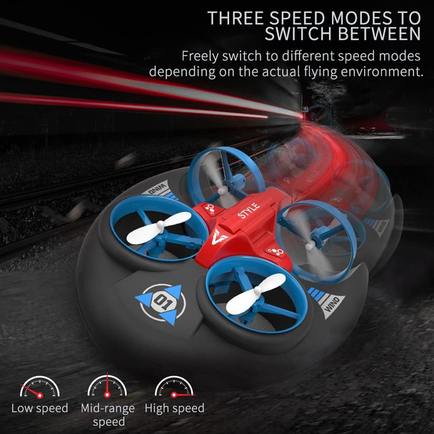 3 In 1 Sea Land And Air 360° Rolling Waterproof Rc Drone Four Axis Aircraft High Speed Drift Cars Rc Foam Boat ToysFor Beginners And To Boys And Girls(Red)