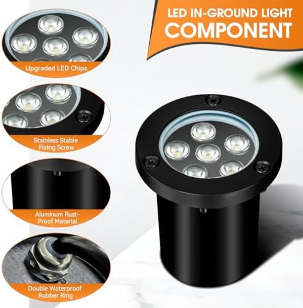 6W Landscape Lights Outdoor 120V Well Lights Ip68 Waterproof 2700K Warm White Outdoor In-Ground Lights For Yard Garden Patio Pathway 12 Pack