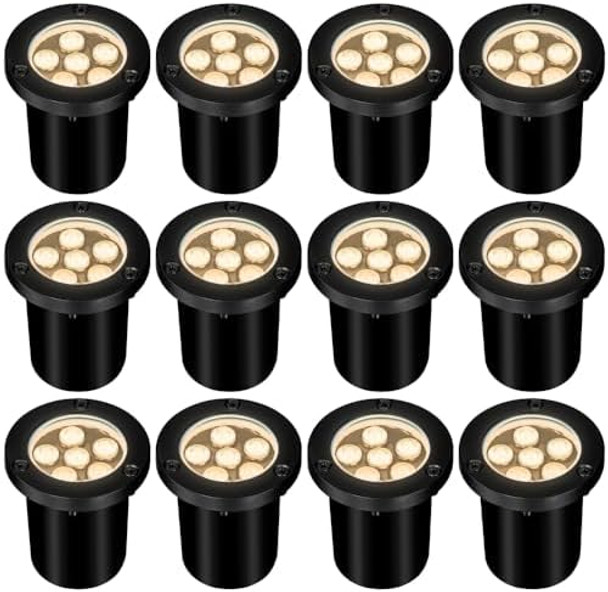 6W Landscape Lights Outdoor 120V Well Lights Ip68 Waterproof 2700K Warm White Outdoor In-Ground Lights For Yard Garden Patio Pathway 12 Pack