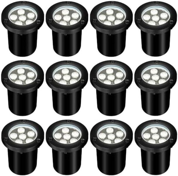6W Led Landscape Lights 120V Well Lights Ip68 Waterproof 5500K Cool White Outdoor In-Ground Lights For Yard Garden Patio Pathway 12 Pack