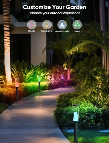 Pathway Lights Outdoor 800Lm Rgbcw Low Voltage Landscape Lighting Smart App And Alexa Control Ip65 Waterproof Color Changing Walkway Lights For Garden Yard Patio Christmas 4 Pack