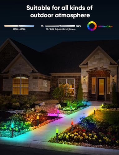 Pathway Lights Outdoor 800Lm Rgbcw Low Voltage Landscape Lighting Smart App And Alexa Control Ip65 Waterproof Color Changing Walkway Lights For Garden Yard Patio Christmas 4 Pack