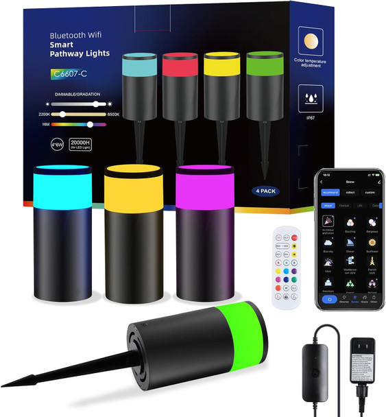 Pathway Lights Outdoor 500Lm Rgbcw Low Voltage Landscape Lighting Smart App And Alexa Control Ip67 Waterproof Color Changing Walkway Lights For Garden Yard Patio Halloween 4 Pack