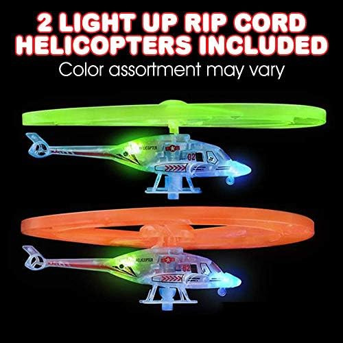 Artcreativity Light Up Flying Helicopter Toys For Kids – Set Of 2 With Led Lights Handheld Launcher Soars Over 8 Feet – Outdoor Indoor Party Favors Birthday s For Boys & Girls Ages 3+