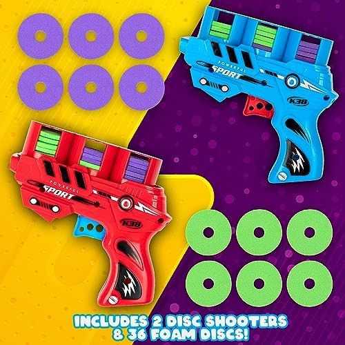Artcreativity Foam Disc Shooter Set Of 2 Disc Guns With 36 Flying Discs Fun Toy Foam Blasters For Kids Outdoor Games Summer Activities And Party Favors For Ages 8-12